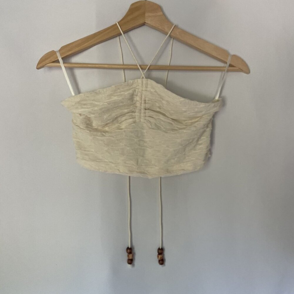 Shein white cream crop top halter neck tie boho summer lightweight top beachy